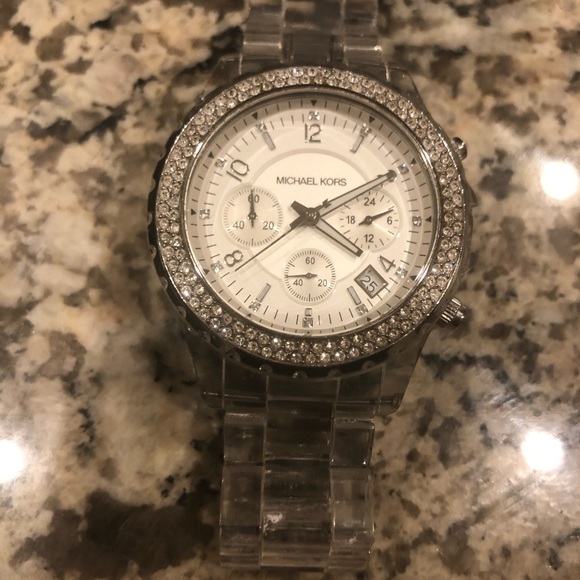 Michael Kors watch- silver/diamonds clear strap - Picture 3 of 8